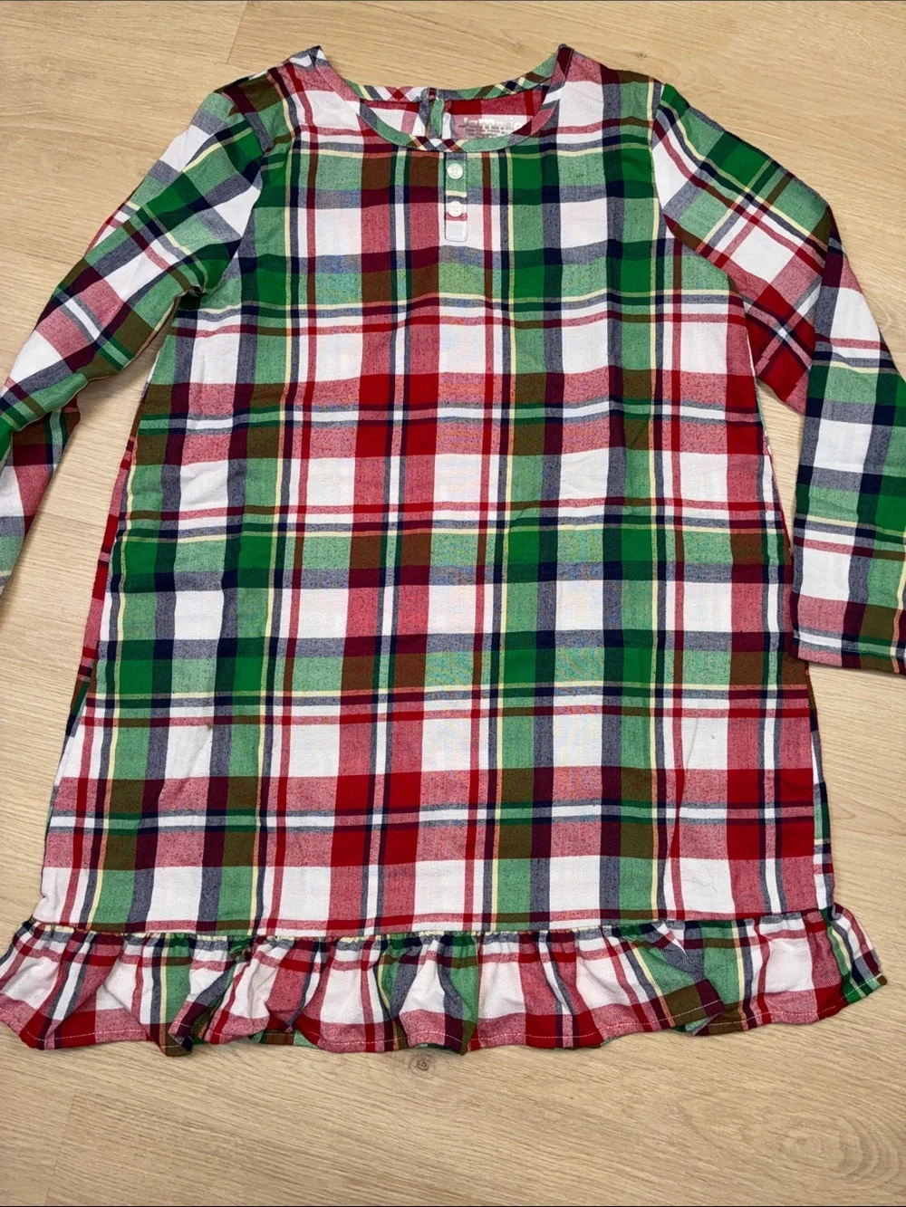 Jammies for Families Girls Holiday Christmas Plaid Ruffle Hem Nightgown